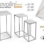 SET 3 TAVOLINI COLONNINE QUADRATE METALLO BIANCO TAVOLO PIANO MARMO 70/60/50 cm