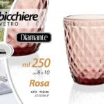 Bicchiere vetro rosa diamante acqua vino bibite design moderno tavola 10x8 cm