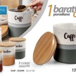 Barattolo caffè zucchero moderno contenitore porcellana tappo legno bcolor 12 cm