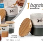Barattolo SALE cucina moderno contenitore porcellana tappo legno bcolor 12 cm