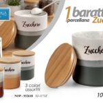 Barattolo zucchero cucina moderno contenitore porcellana tappo legno bcolor 12cm