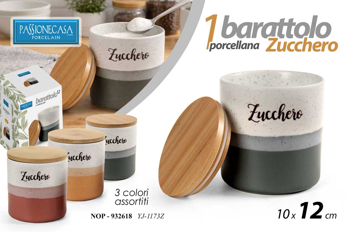 8025569932618 Barattolo zucchero cucina moderno contenitore porcellana tappo legno bcolor 12cm - immagine 1