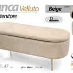 Panca contenitore pouf Panchina velluto beige ecrù gambe metallo oro 122x47x41