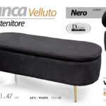 Panca contenitore pouf Panchina velluto nera gambe metallo oro 122x47x41 cm