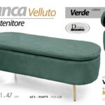 Panca contenitore pouf Panchina velluto verde gambe metallo oro 122x47x41 cm