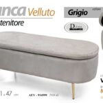 Panca contenitore pouf Panchina velluto grigio gambe metallo oro 122x47x41 cm