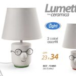 Lampada abatjour lumetto ceramica tavolo comodino moderno volto occhiali 34 cm