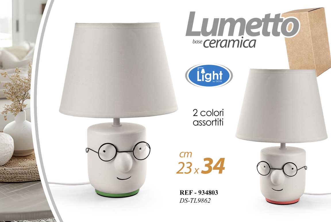 8025569934803 Lampada abatjour lumetto ceramica tavolo comodino moderno volto occhiali 34 cm - immagine 1