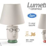 Lampada abat-jour lumetto ceramica tavolo comodino moderno volto occhiali 36 cm