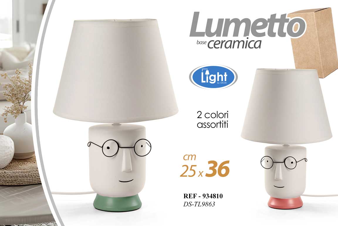 8025569934810 Lampada abat-jour lumetto ceramica tavolo comodino moderno volto occhiali 36 cm - immagine 1