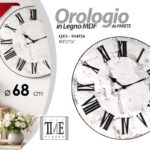 Orologio parete tondo effetto marmo numeri romani grande legno mdf bianco 68 cm