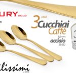 Set 3 cucchiaini caffè moka acciaio inox oro posate tavola classico moderno 11cm
