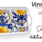 Vassoio rettangolare manici bibite melamina mediterraneo blu limoni 41*29*2 cm