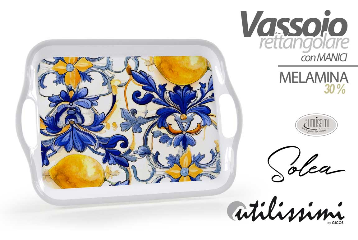 8025569935480 Vassoio rettangolare manici bibite melamina mediterraneo blu limoni 41*29*2 cm - immagine 1