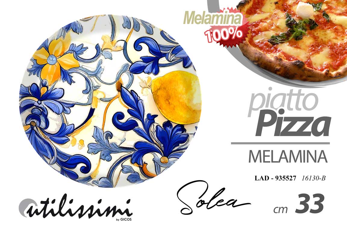 8025569935527 Piatto pizza portata vassoio tondo melamina mediterraneo blu limoni ass 33 cm - immagine 1