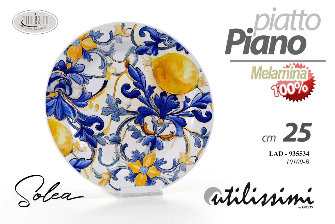 8025569935534 Piatto piano melamina servizio mediterraneo blu limoni campeggio picnic 25 cm - immagine 1