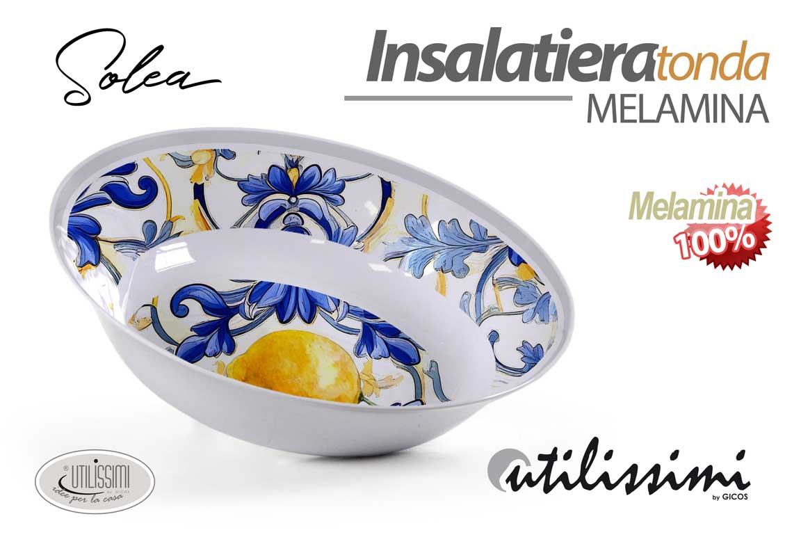 8025569935619 Ciotola insalatiera scodella tonda melamina blu limoni mediterraneo 33*8 cm - immagine 1