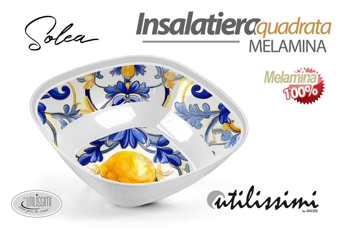 8025569935626 Ciotola insalatiera scodella quadrata melamina blu limoni mediterraneo 18*6 cm - immagine 1