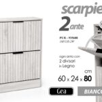 Scarpiera slim salvaspazio 2 ante legno bianco venato ingresso moderno 80x60x24
