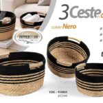 3 cesto corda tondo nero organizer cucina bagno camera moderno 33/28/23 cm