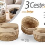 3 cesto corda tondo beige organizer cucina bagno camera moderno 33/28/23 cm