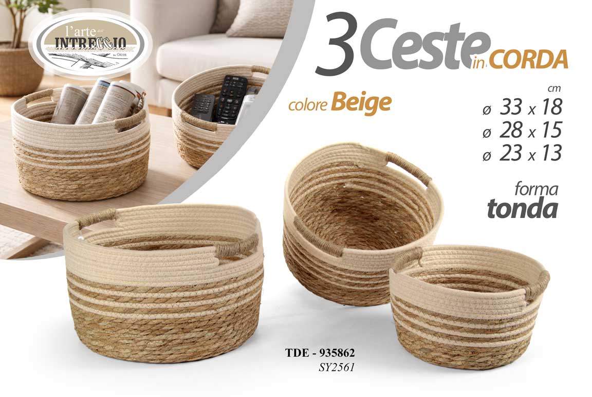 8025569935862 3 cesto corda tondo beige organizer cucina bagno camera moderno 33/28/23 cm - immagine 1