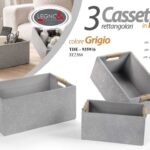Cassette legno grigio set 3 contenitori portaoggetti shabby chic 35-30-25 cm