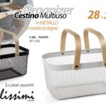 Cestino cesto metallo manici legno organizer multiuso cucina bagno ass 28x20x15