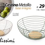Porta frutta cestino centrotavola tondo cucina moderno metallo legno ass 29x13