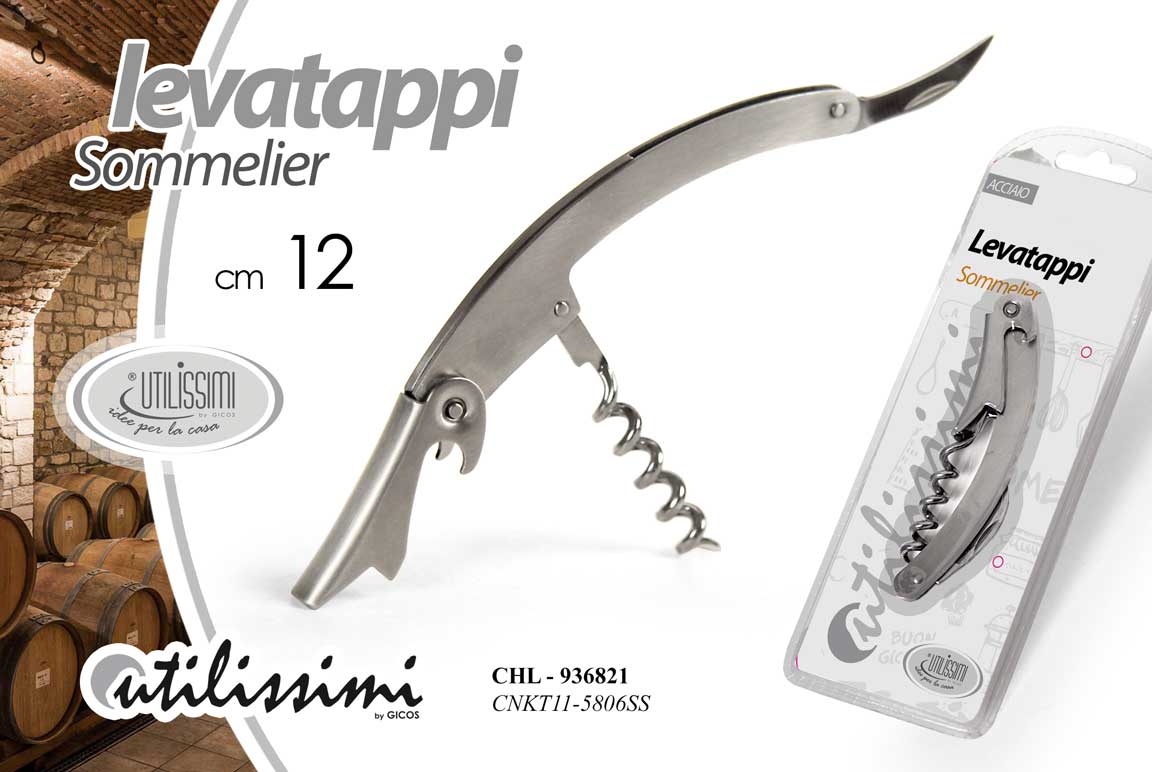8025569936821 Levatappi sommelier apribottiglie vino cavatappi acciaio inox professionale 12cm - immagine 1