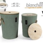 2 porta biancheria tondi cesto verde coperchio legno bagno contenitore oggetti