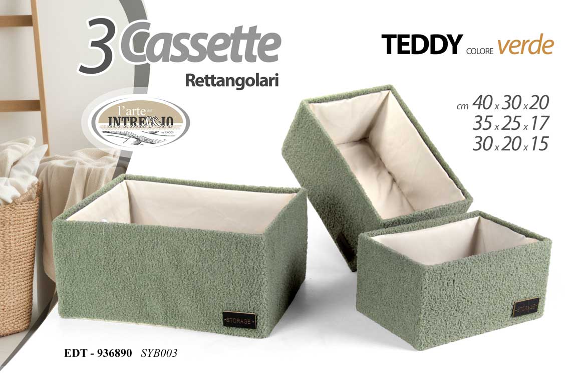 8025569936890 Set 3 cassette contenitori rettangolari organizer verde portaoggetti 40-35-30cm - immagine 1