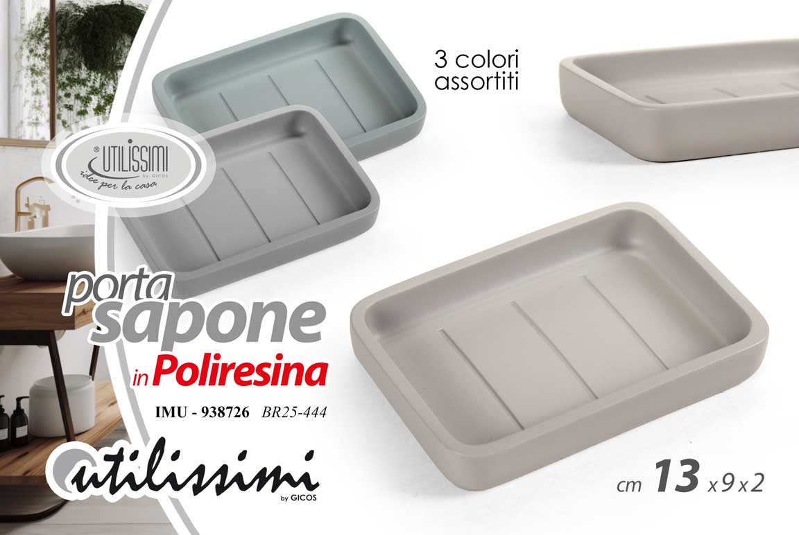 8025569938726 Portasapone bagno tavolo appoggio lavabo piatto moderno polir color ass 13*9*2 - immagine 1