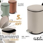 Pattumiera metallo a pedale moderna bagno ufficio chiusura soft 5 litri as 27 cm