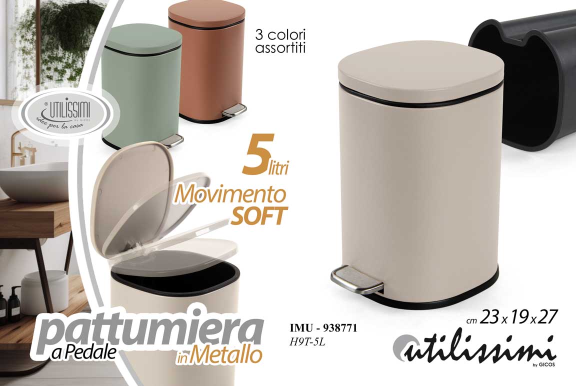 8025569938771 Pattumiera metallo a pedale moderna bagno ufficio chiusura soft 5 litri as 27 cm - immagine 1