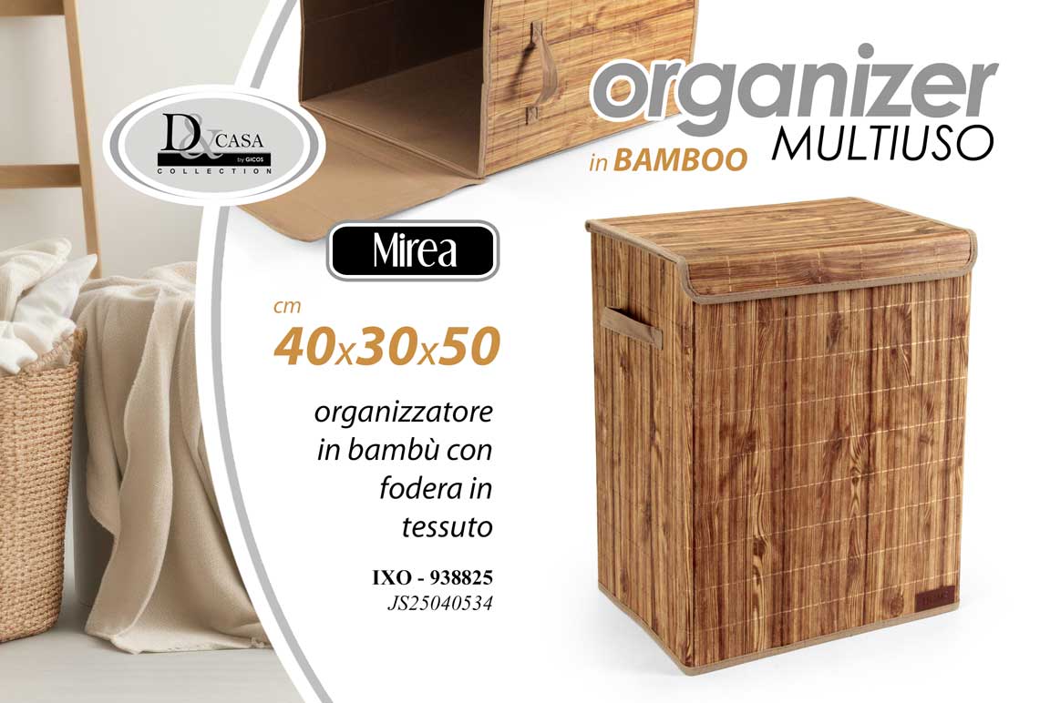 8025569938825 Cesto biancheria contenitore bambù naturale coperchio fodera tessuto bagno 50 cm - immagine 1