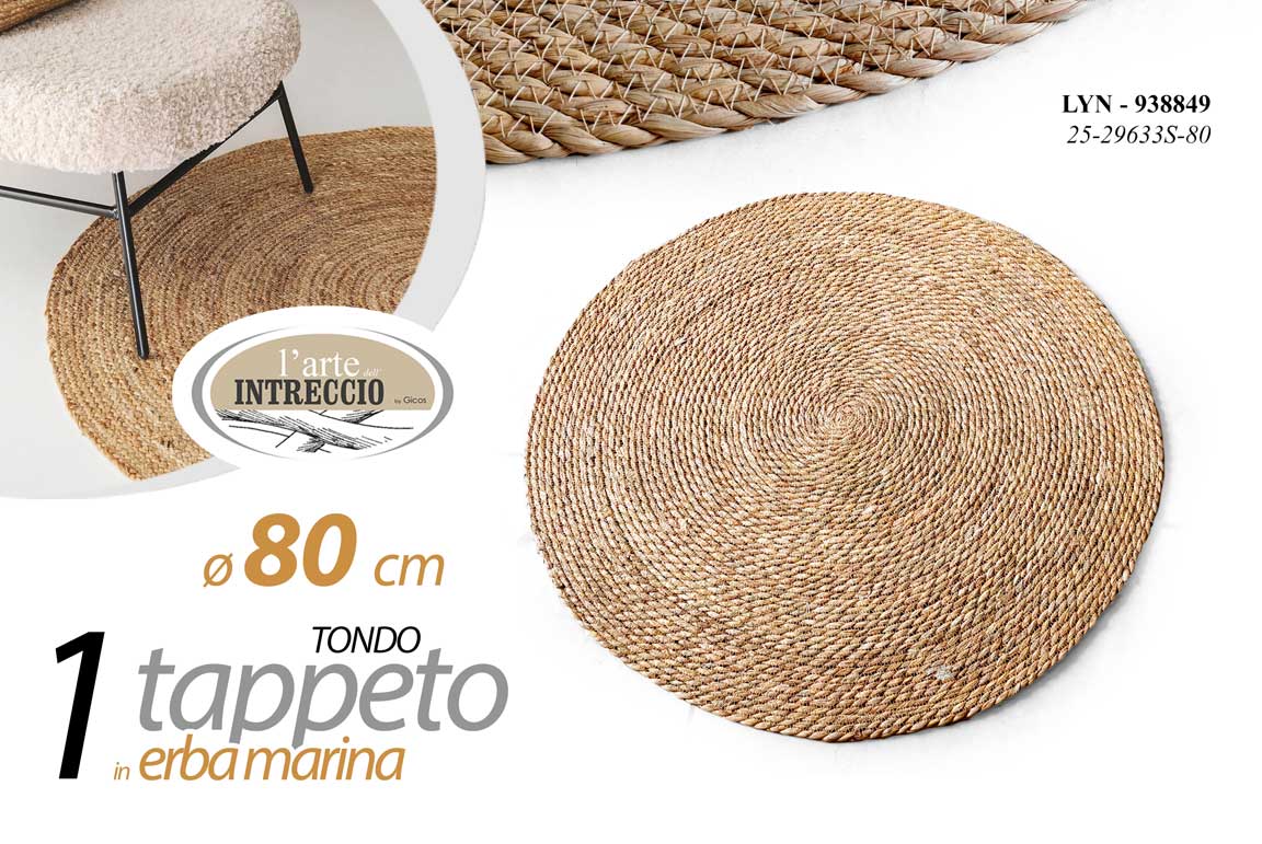 8025569938849 Tappeto rotondo erba marina naturale intrecciato rustico arredo moderno 80 cm - immagine 1