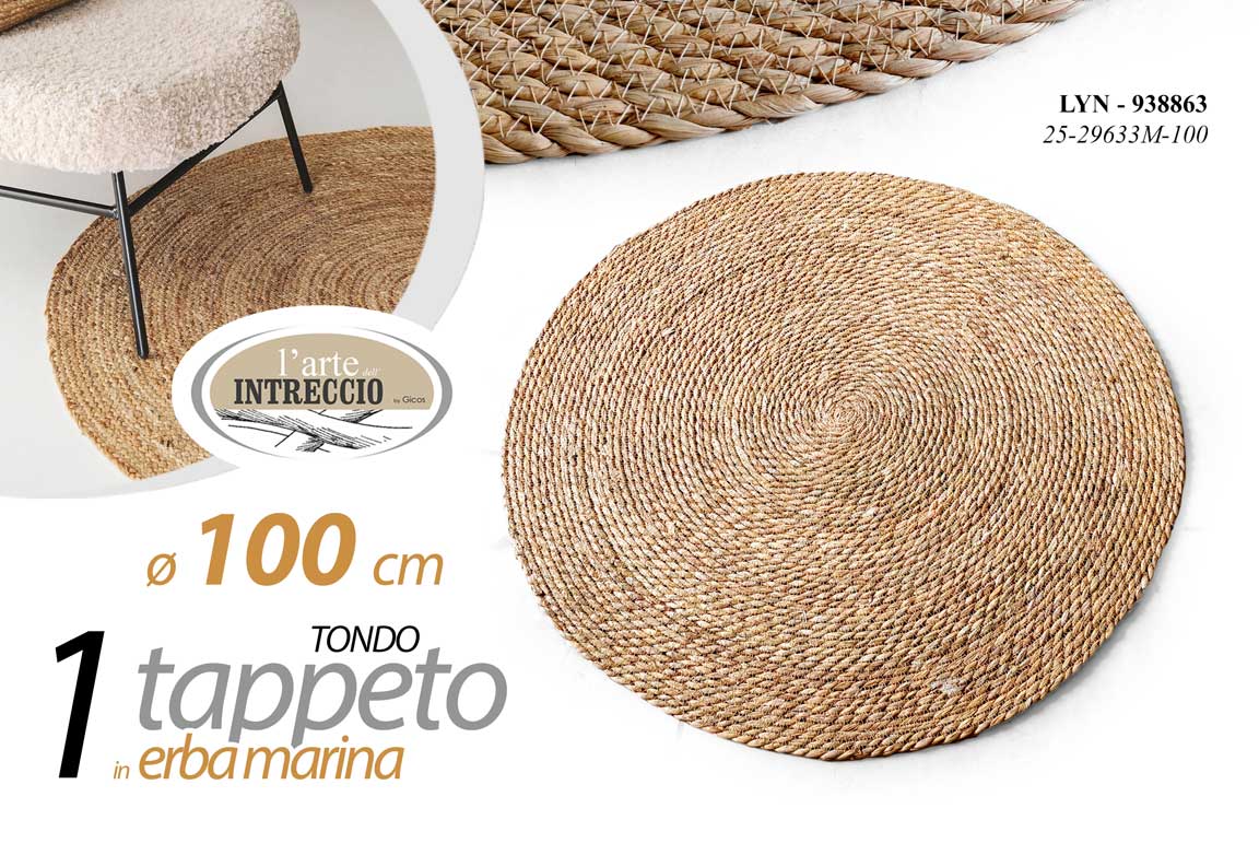 8025569938863 Tappeto rotondo erba marina naturale intrecciato rustico arredo moderno 100 cm - immagine 1