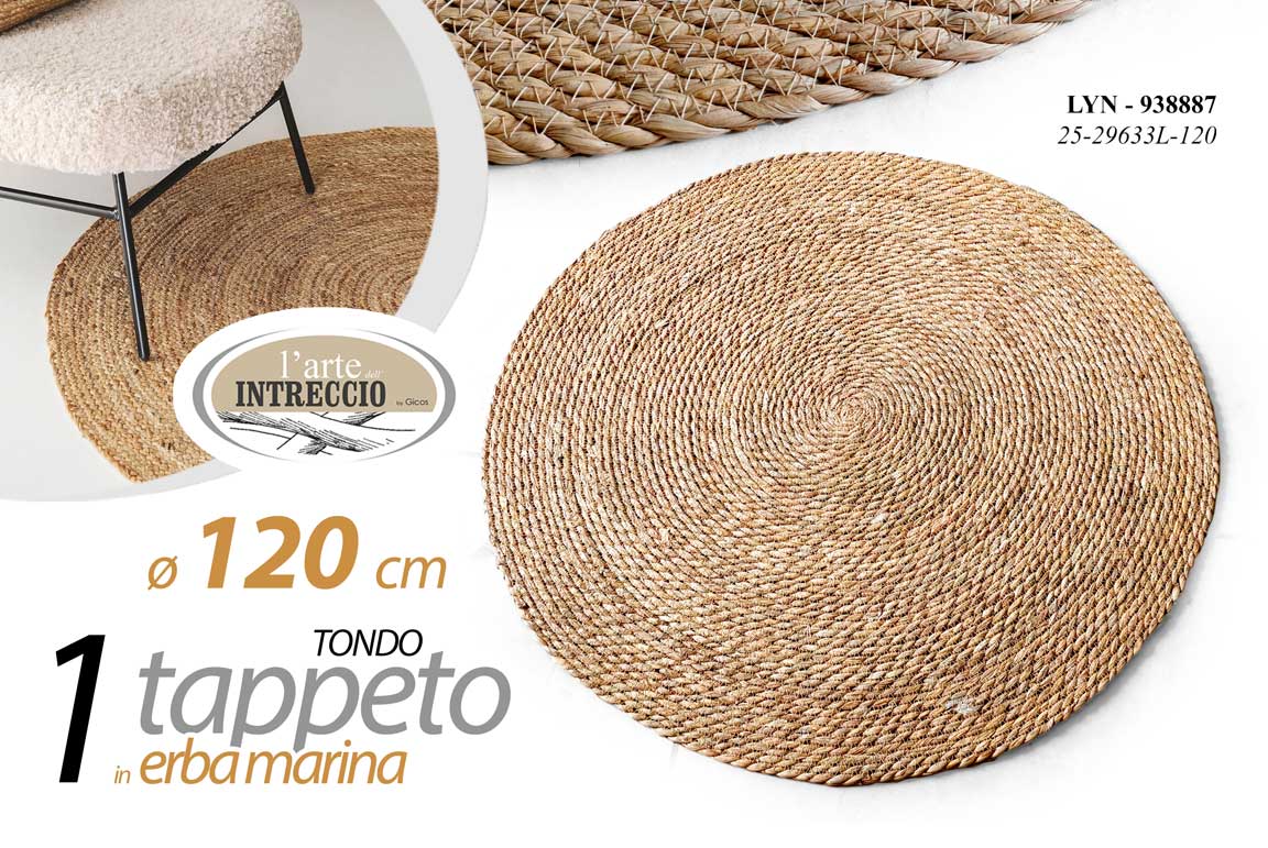 8025569938887 Tappeto rotondo erba marina naturale intrecciato rustico arredo moderno 120 cm - immagine 1