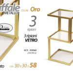 Scaffale metallo oro Colonna 3 ripiani vetro design moderno Salvaspazio 58x30x30