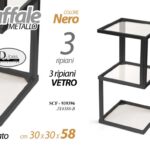 Scaffale metallo nero 3 ripiani vetro design moderno quadrato 58x30x30 cm