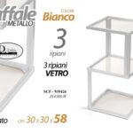 Scaffale metallo bianco 3 ripiani vetro design moderno quadrato 58x30x30 cm