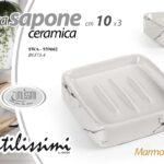 Portasapone solido piatto lavabo ceramica eff marmo bianco set bagno 10*3 cm