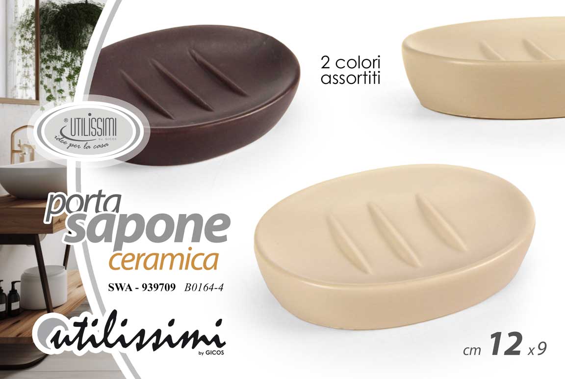8025569939709 Portasapone piatto ovale ceramica accessori set bagno moderno color ass 12*9 cm - immagine 1