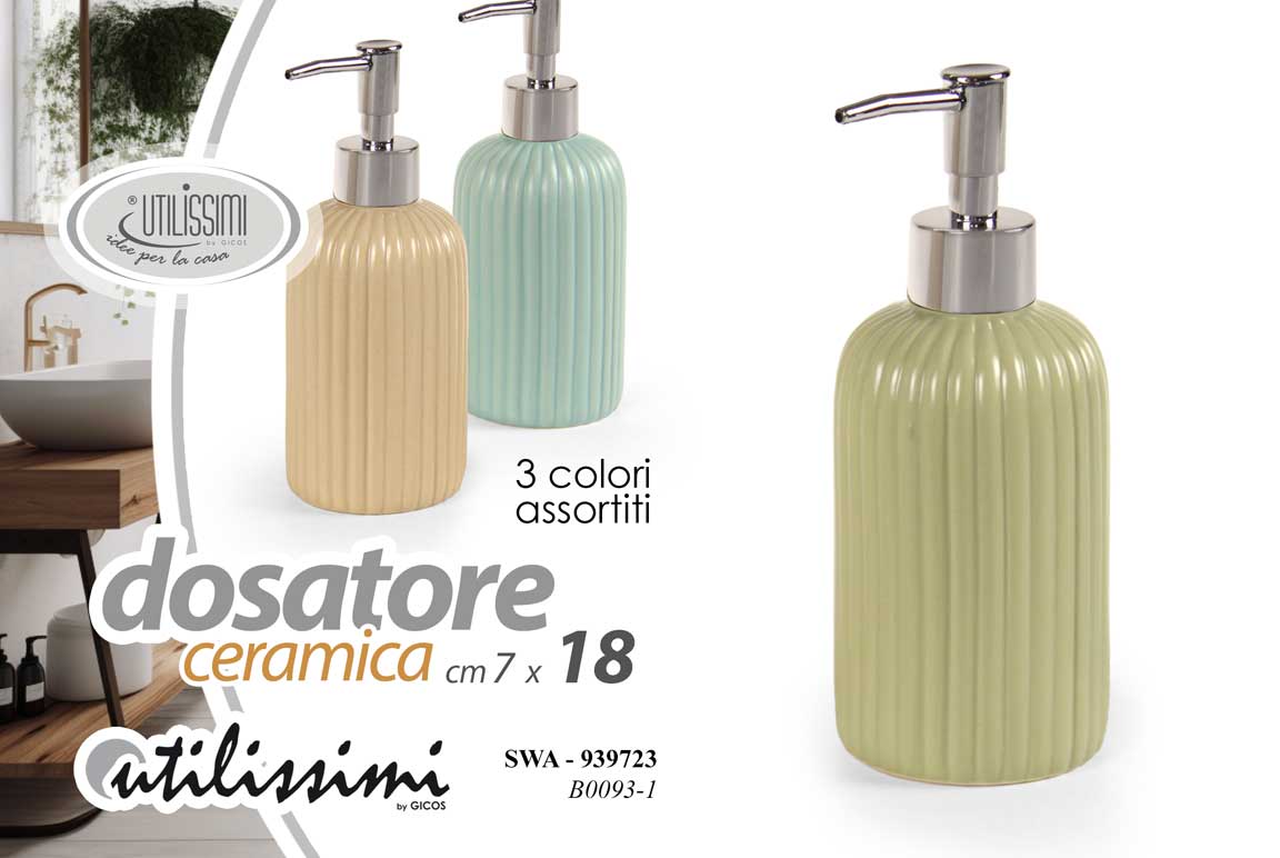 8025569939723 Dosatore sapone dispenser ceramica bagno moderno ricaricabile lavabo ass 18 cm - immagine 1