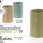 Portaspazzolini ceramica bagno bicchiere lavabo moderno design rigato ass 10 cm