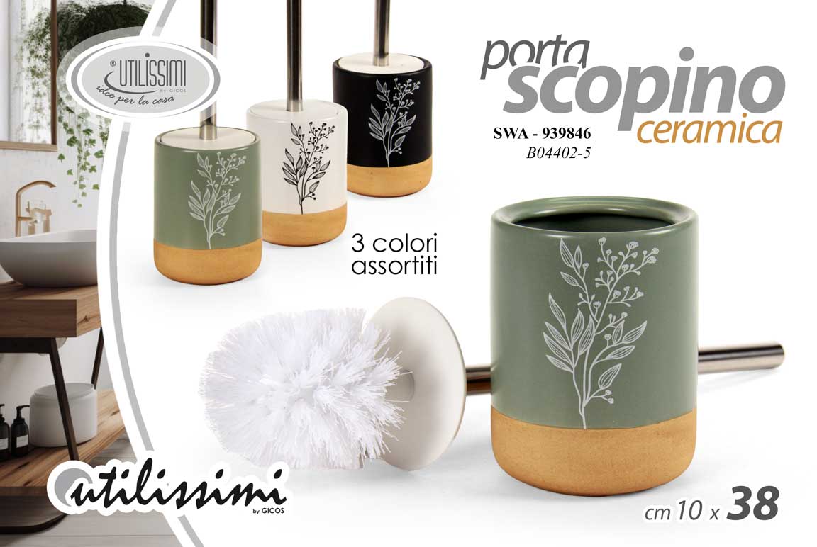 8025569939846 Portascopino wc water ceramica set accessori bagno deco natura color ass 38 cm - immagine 1