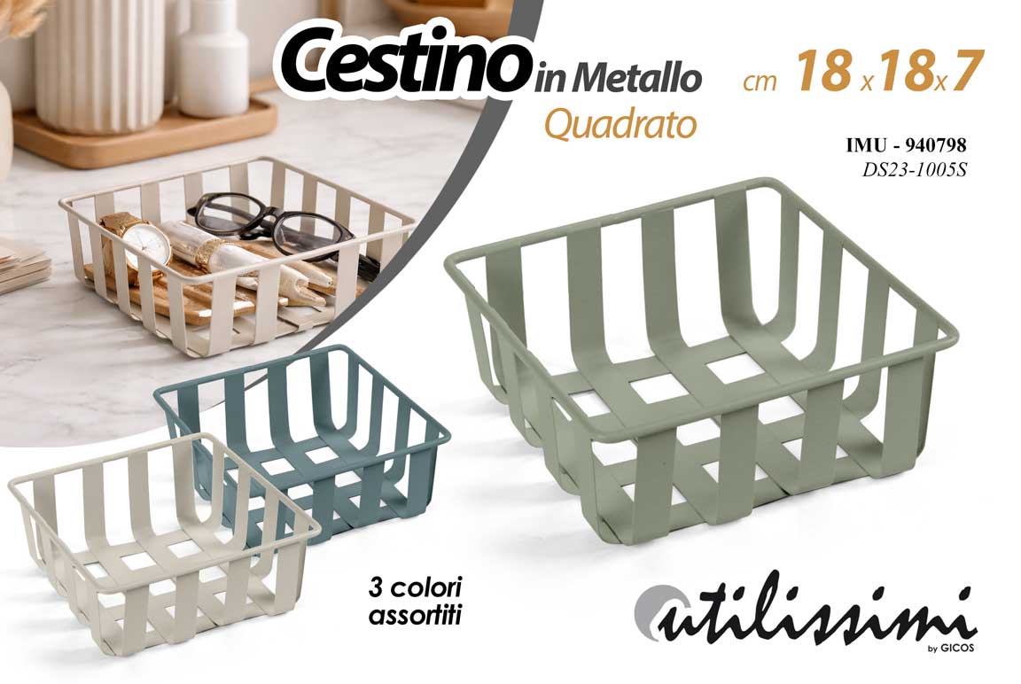 8025569940798 Cestino cesto metallo organizer cucina bagno svuotatasche quadrato ass 18x18x7 - immagine 1