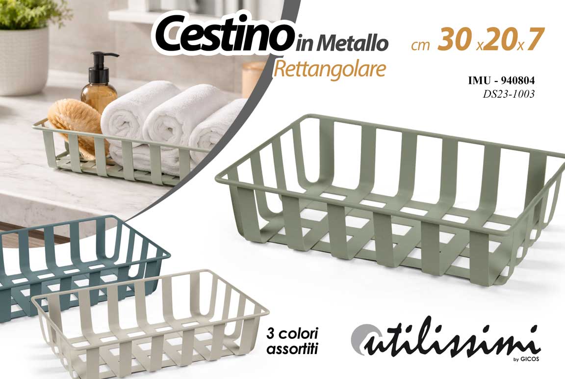 8025569940804 Cestino cesto metallo organizer cucina bagno salvaspazio rettangolare as 30x20x7 - immagine 1
