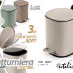 Pattumiera metallo a pedale moderna bagno ufficio chiusura soft 3 litri as 22 cm